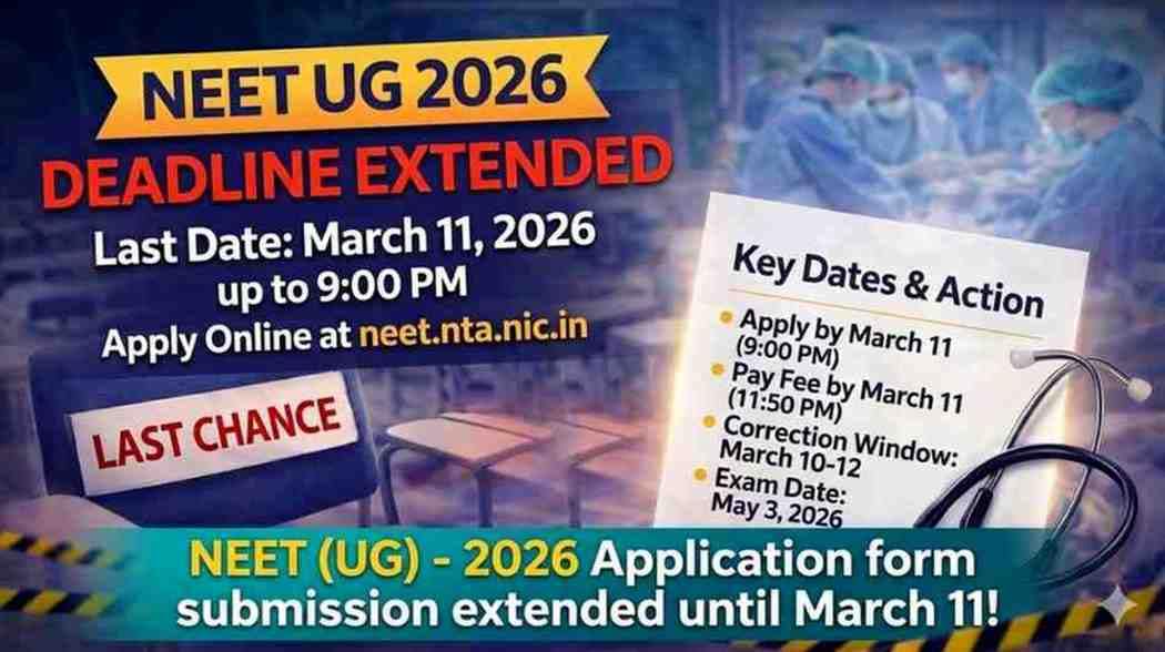 NEET UG 2026 Application Registration Last Date Extended to March 11: Apply Before 9 PM, Fee Payment Till 11:50 PM